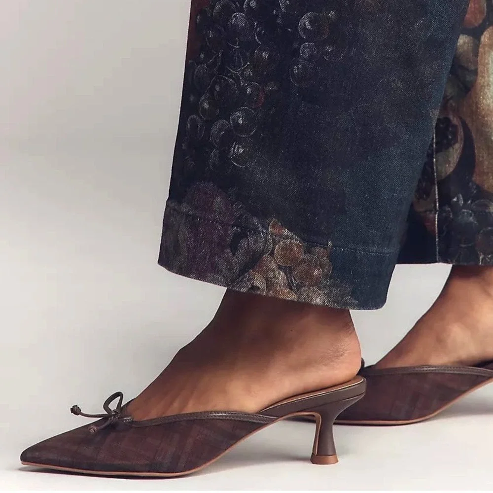 NIB Dolce Vita Cleo Mesh Kitten Heel 7M Cognac/Plaid Bow Academia Anthropologie